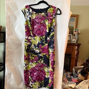 Enfocus Studio Navy and Purple Floral Midi Dress